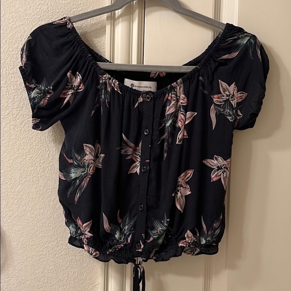 Gray Floral Crop Top